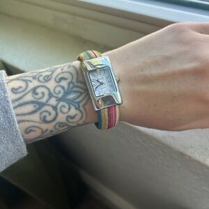 Gucci Silver Watch with Multicolor Strap